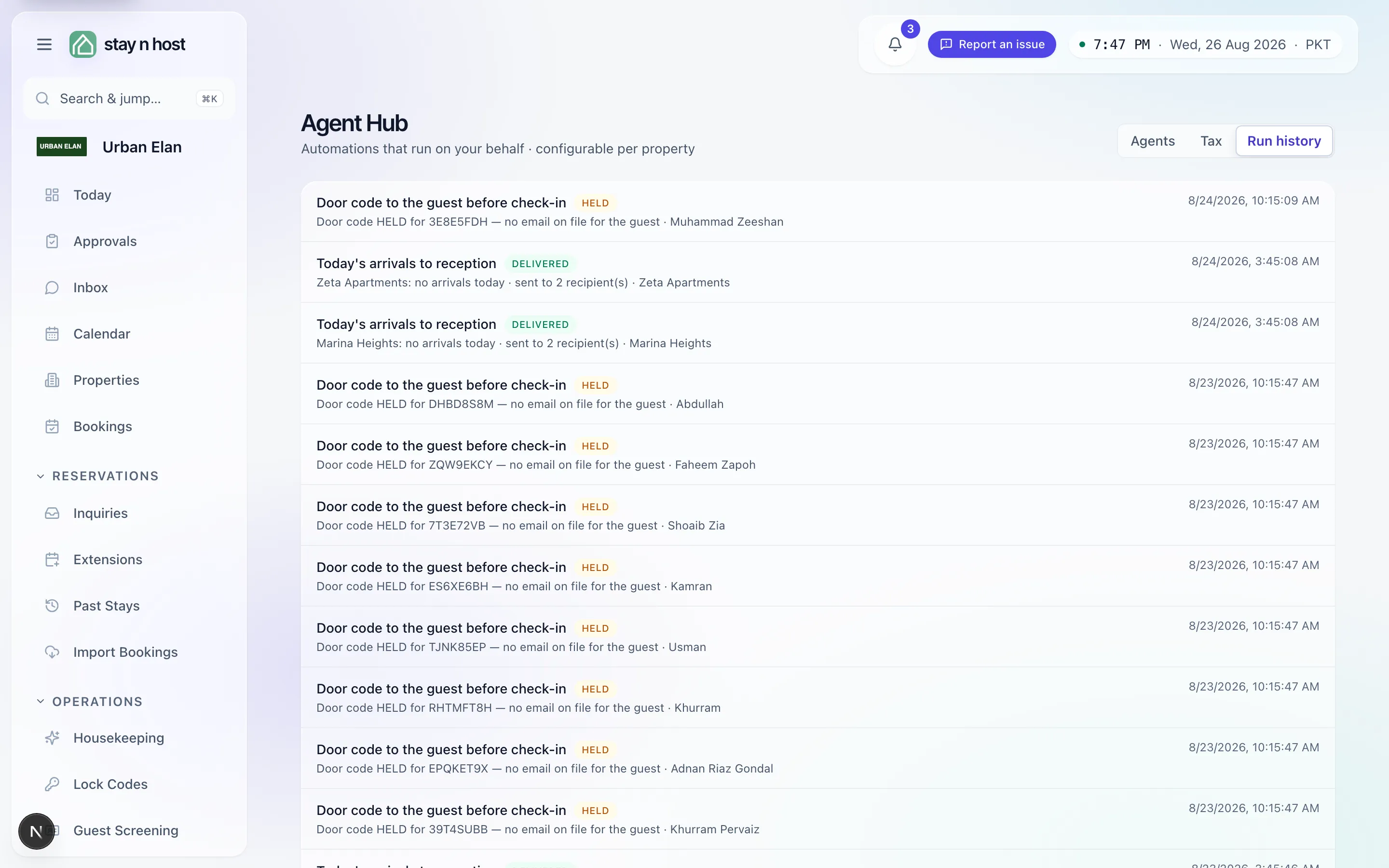 Run history - every execution with its status and summary