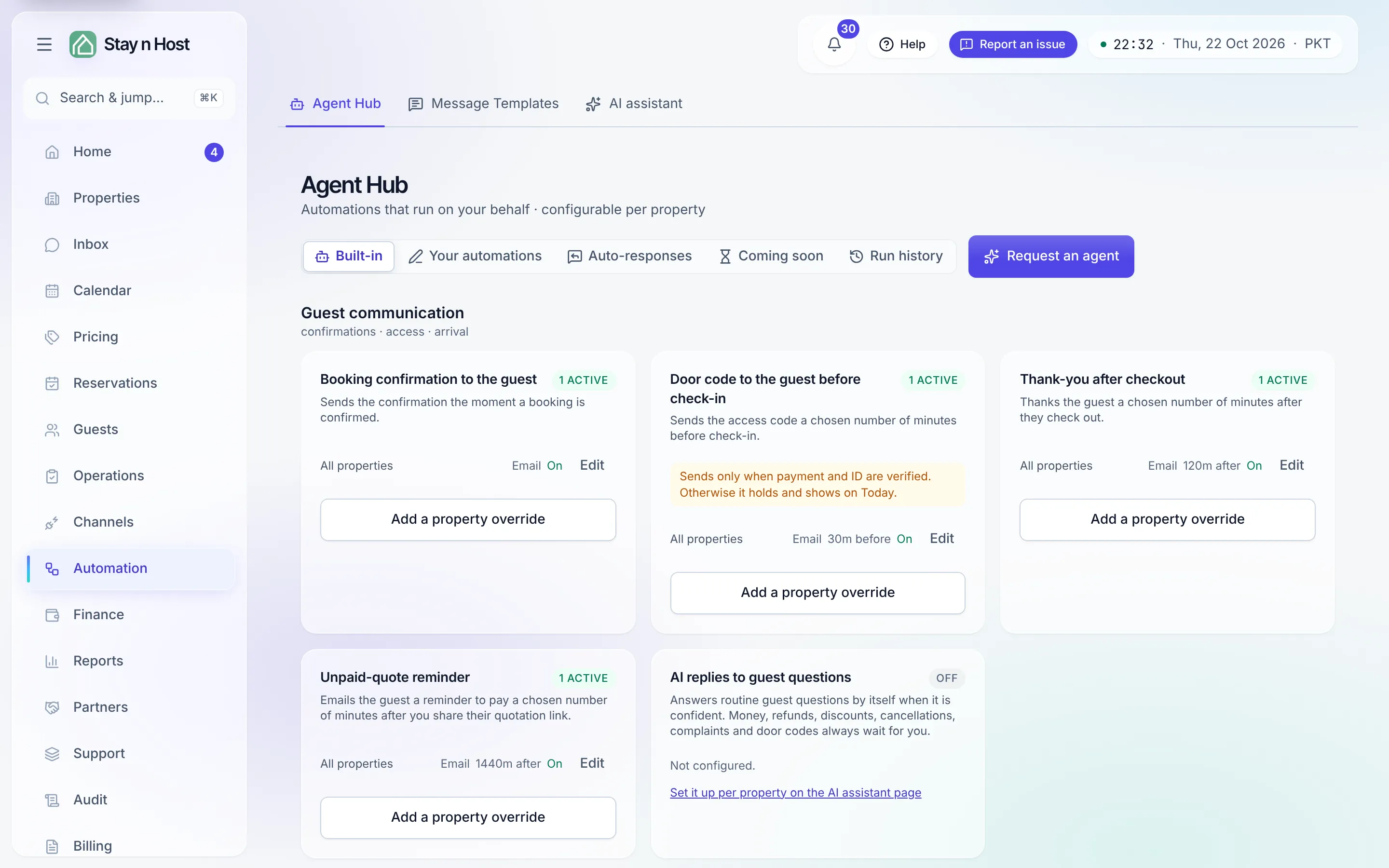 The Agent Hub - the built-in automations, grouped by audience