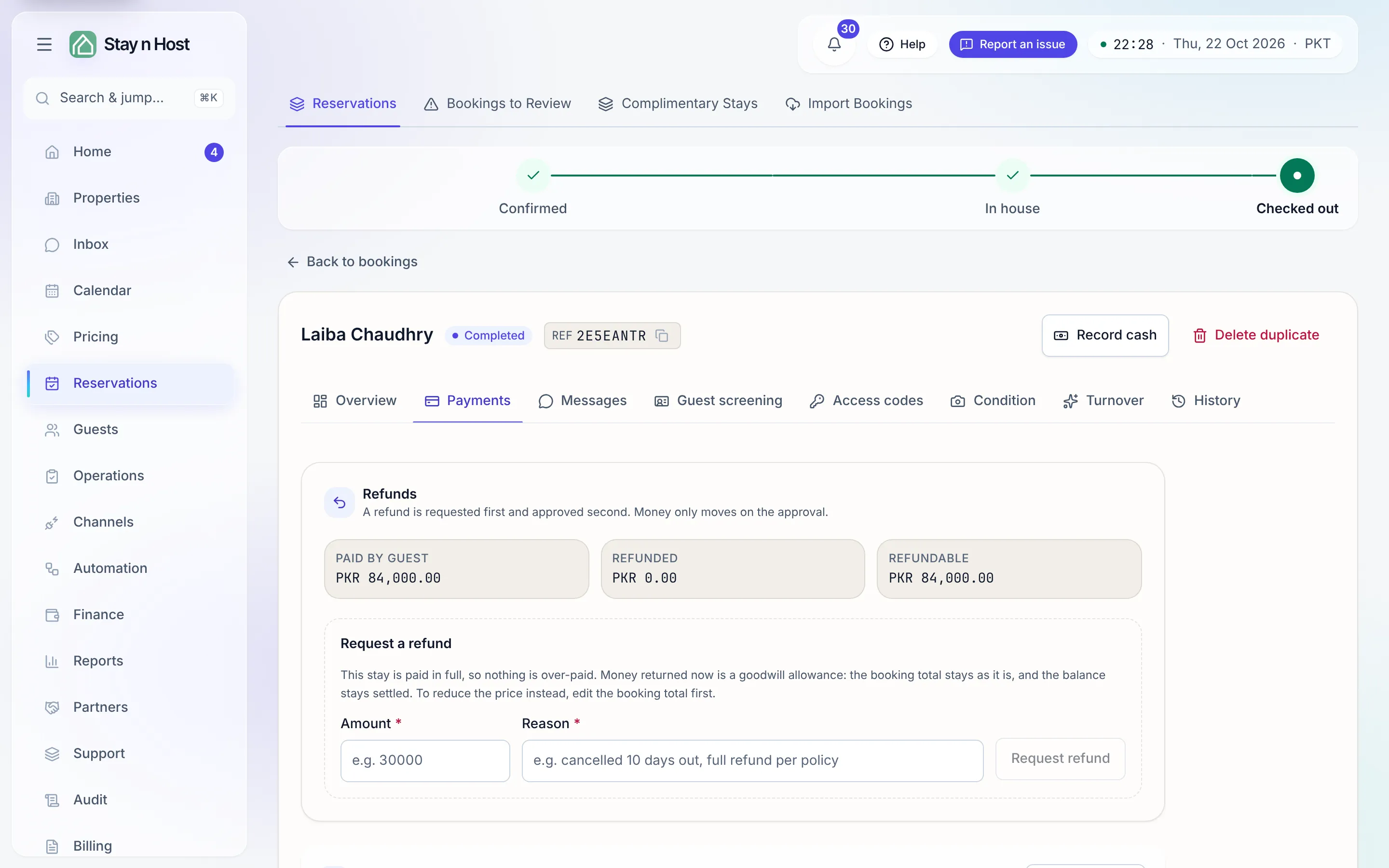A booking’s Payments tab - a verified payment with its proof slots