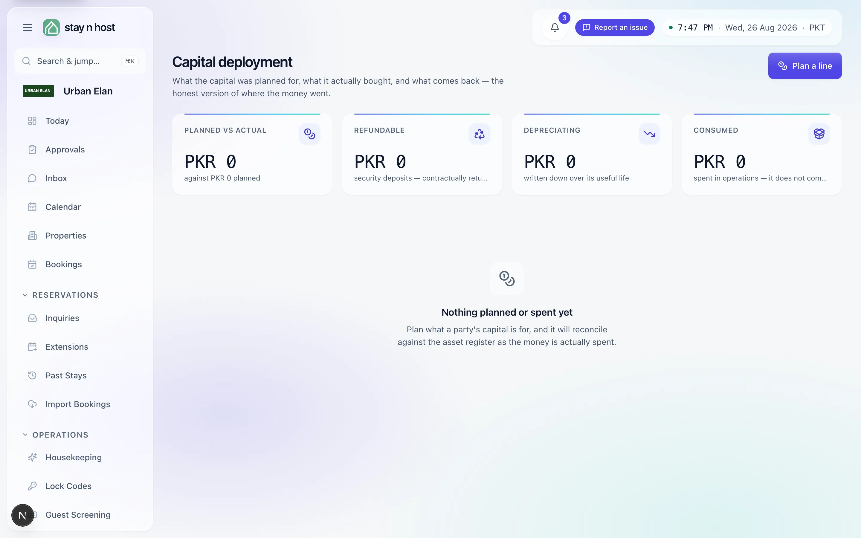 Capital deployment - the treatment tiles (planned vs actual, refundable, depreciating, consumed), before any lines are planned