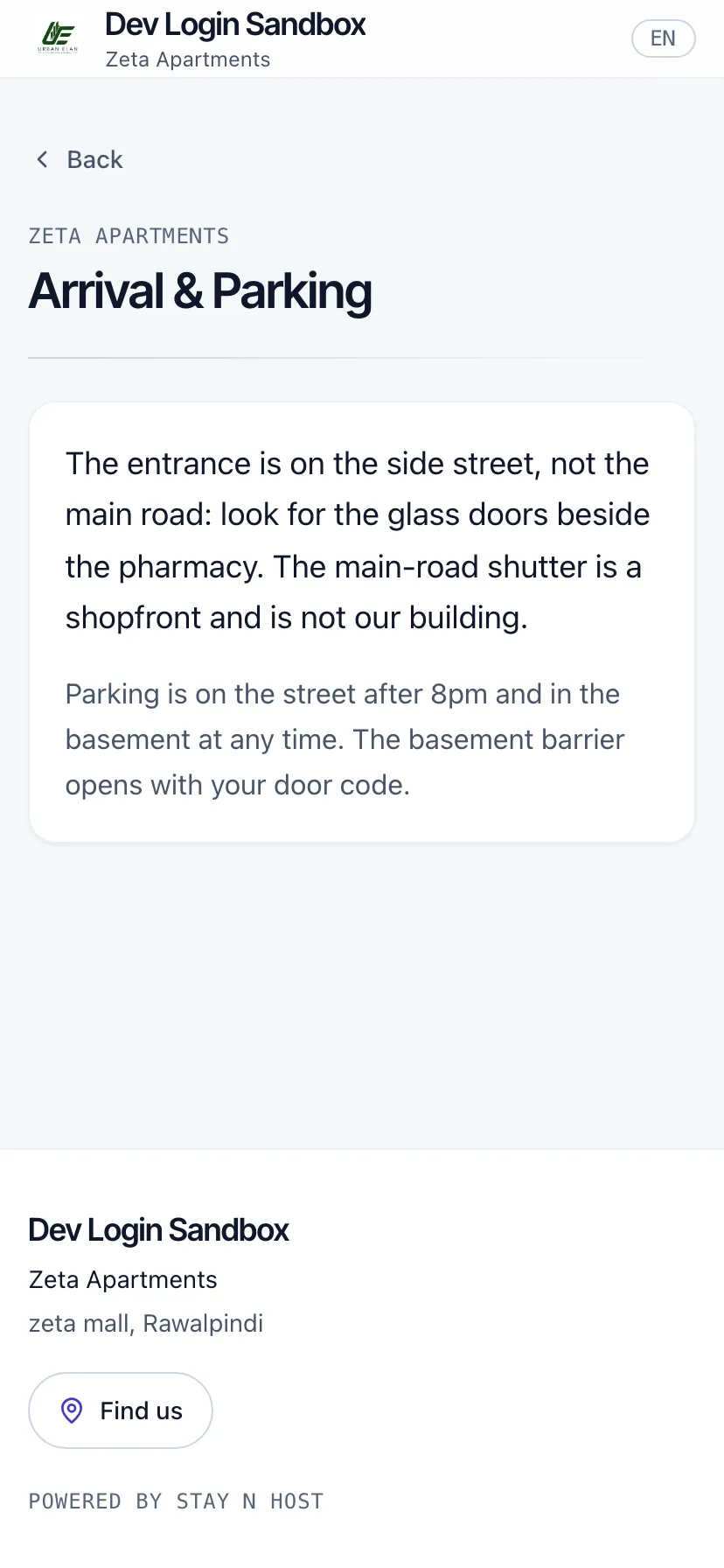 The arrival screen: how to find the building, where to park, and what a late arrival needs