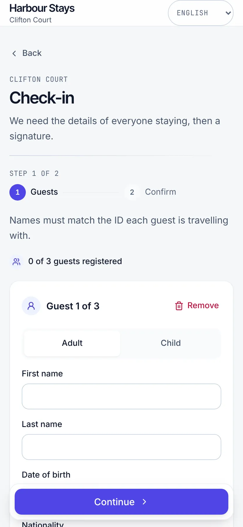The self check-in wizard
