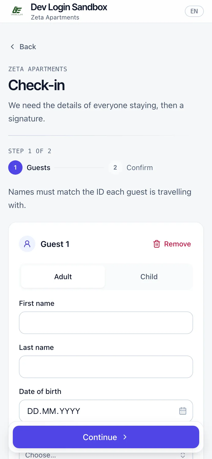 The self check-in wizard