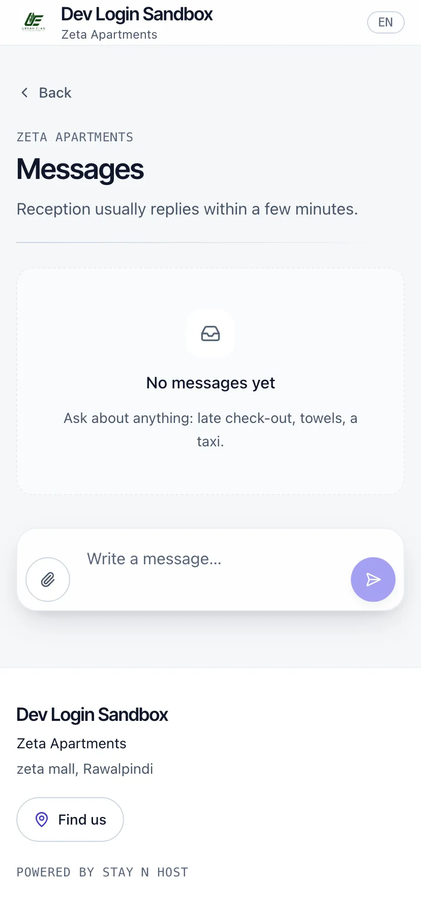 The messages screen, writing into the operator’s shared inbox