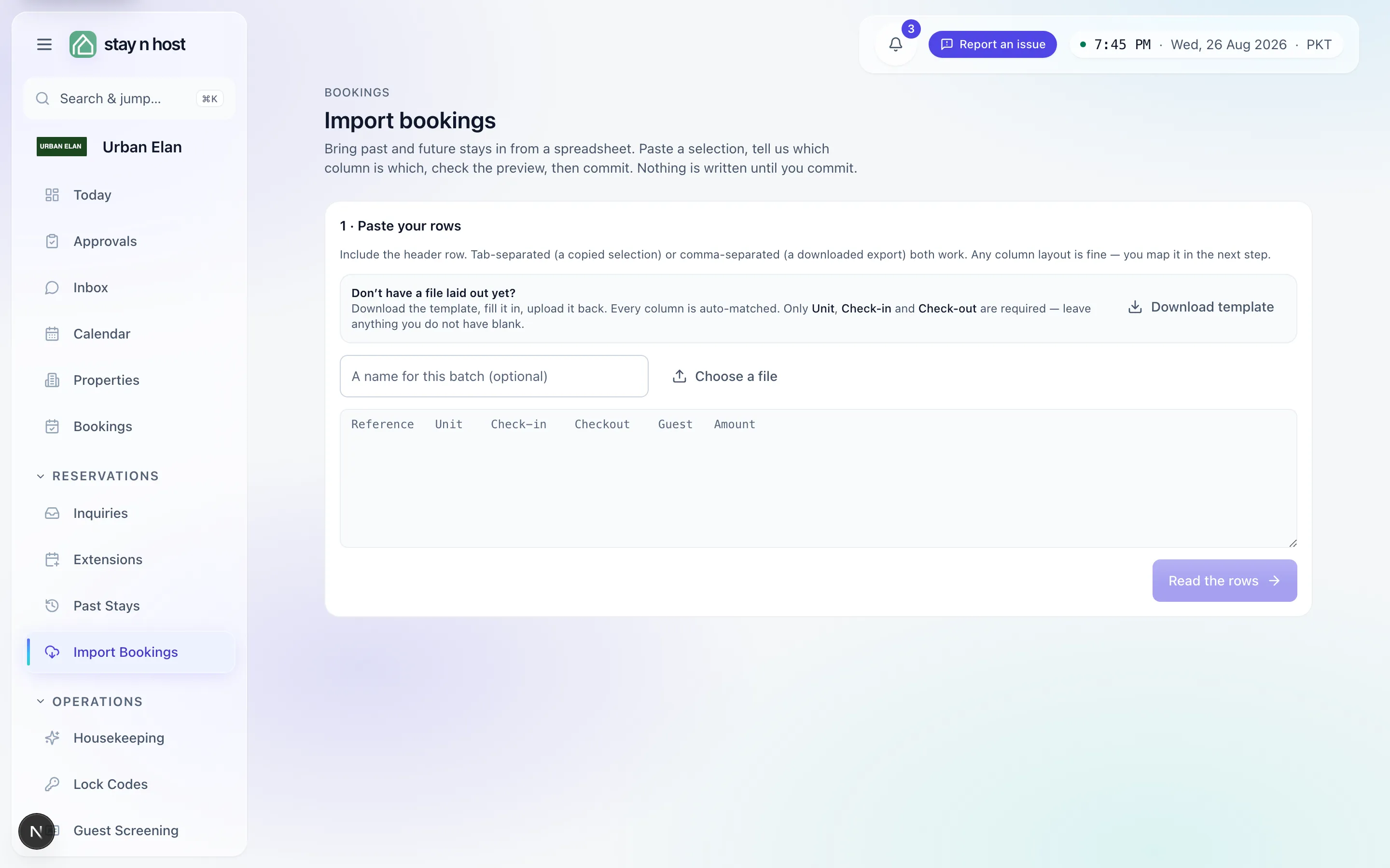 Import Bookings - paste, map, preview, commit