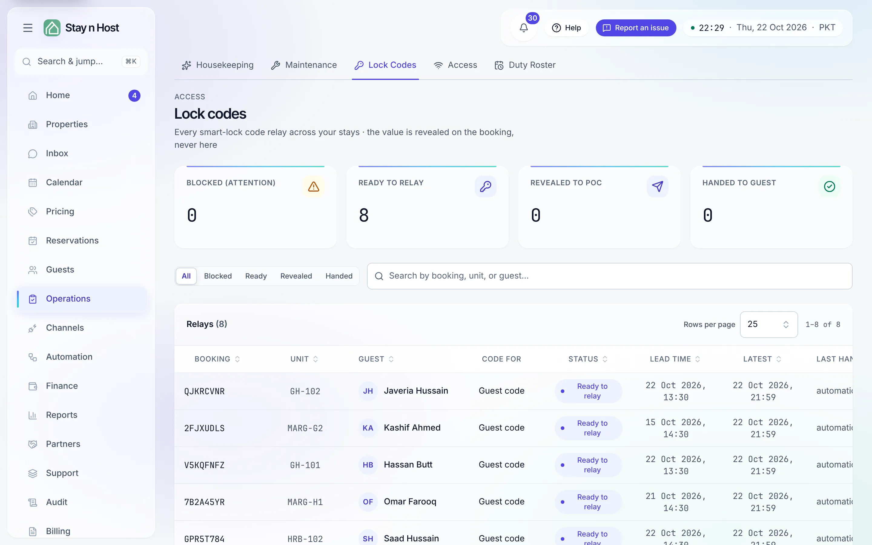 The lock-code ledger - every relay, never a code value