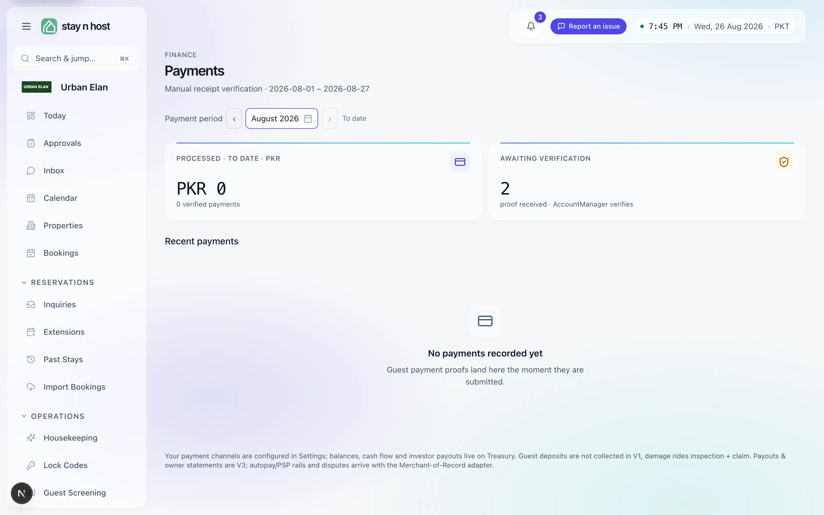 The Payments board - the awaiting-verification tile counts the uploaded proofs