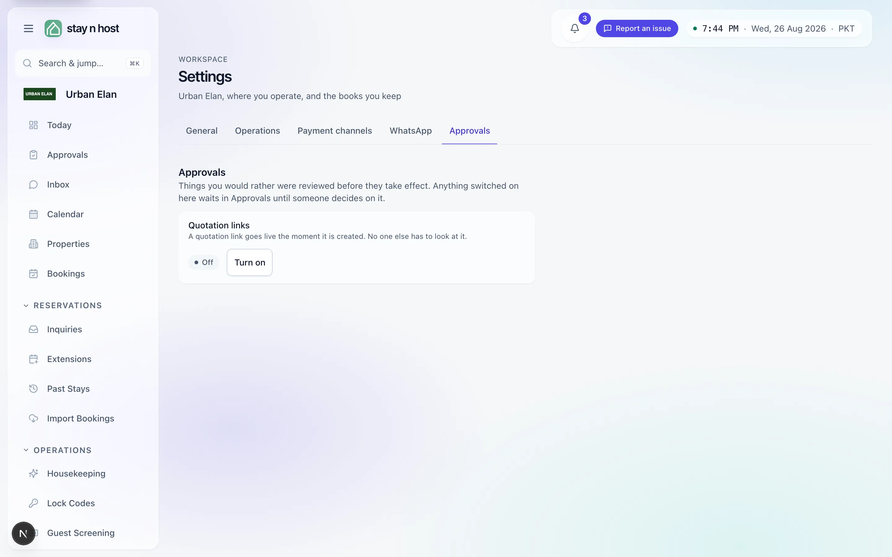 Settings → Approvals - the quotation-link gate