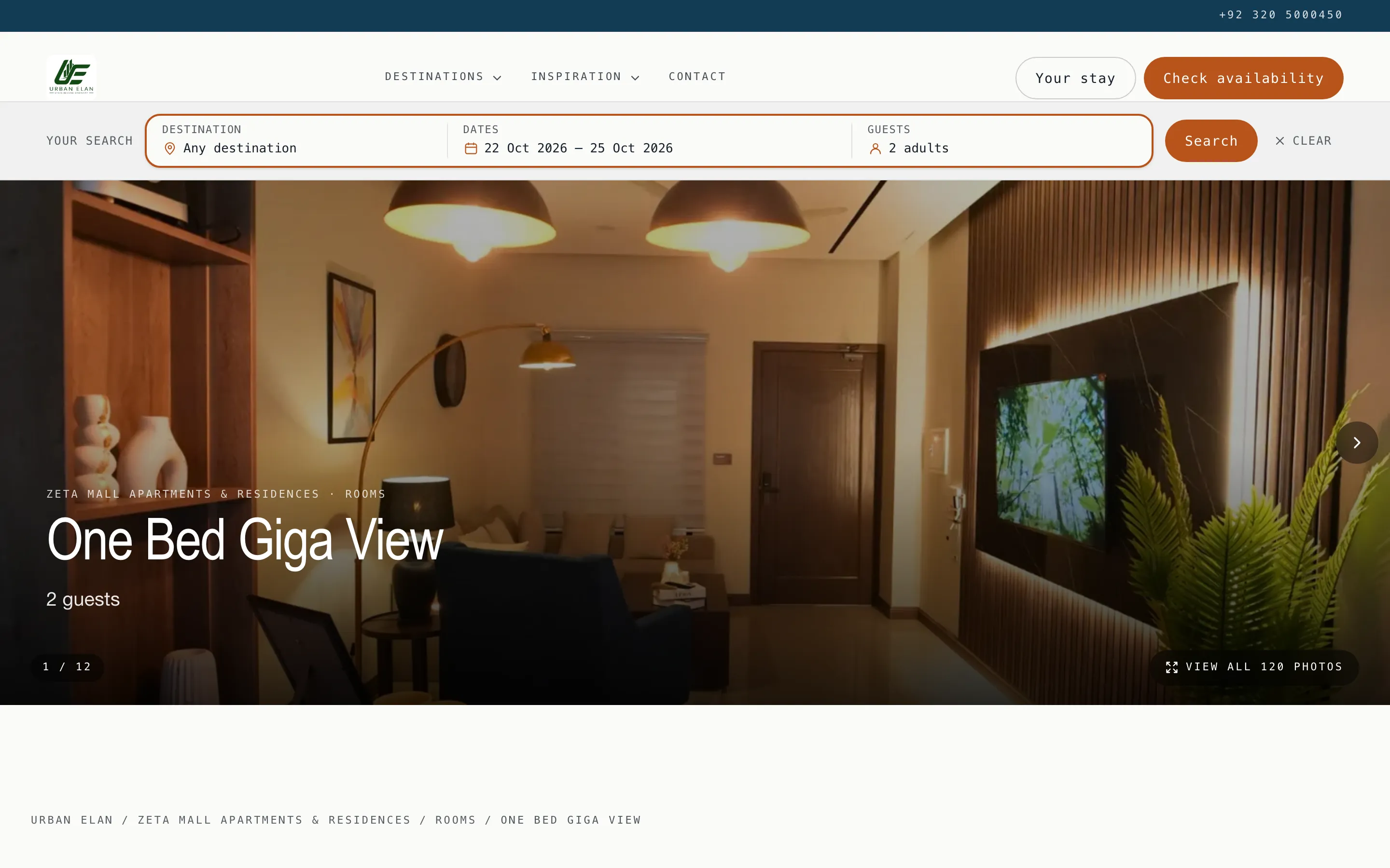 A room page with its own gallery and the price for the chosen dates